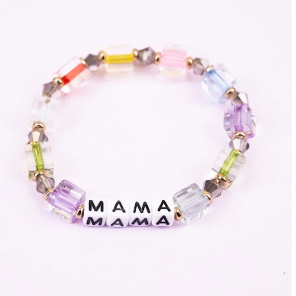 ❤️* NWT BOUTIQUE  MULTI-COLOR CLEAR CUBE 'MAMA' STRETCH BRACELET *GREAT GIFT* - Picture 1 of 1